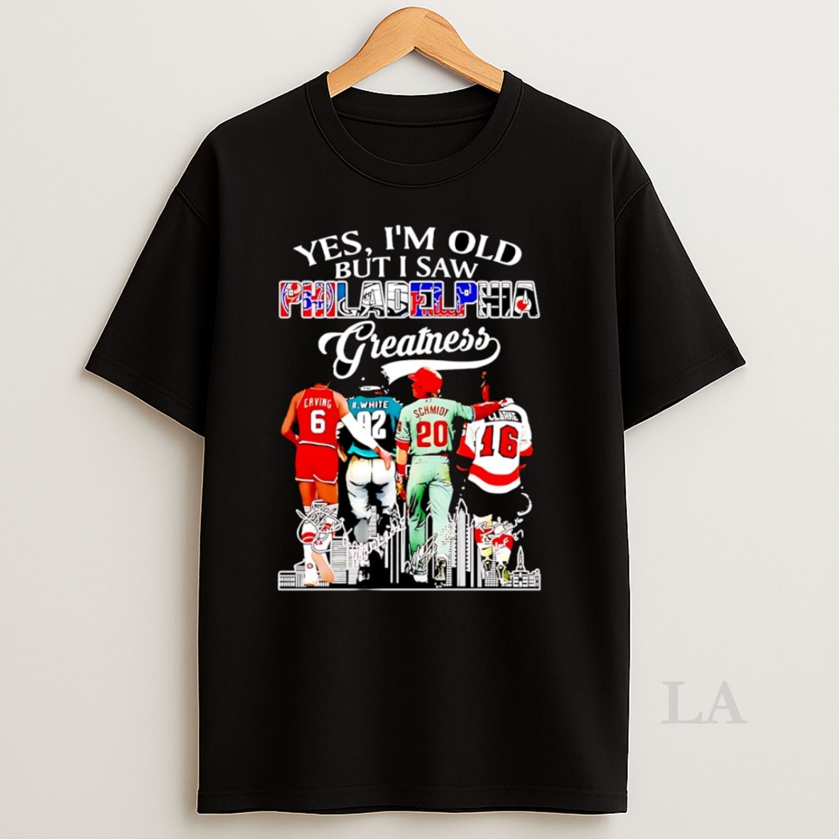 Original Yes Im Old But I Saw Philadelphia Greatness Julius Erving Reggie White Mike Schmidt And Bobby Clarke Skyline City Signature Shirt
