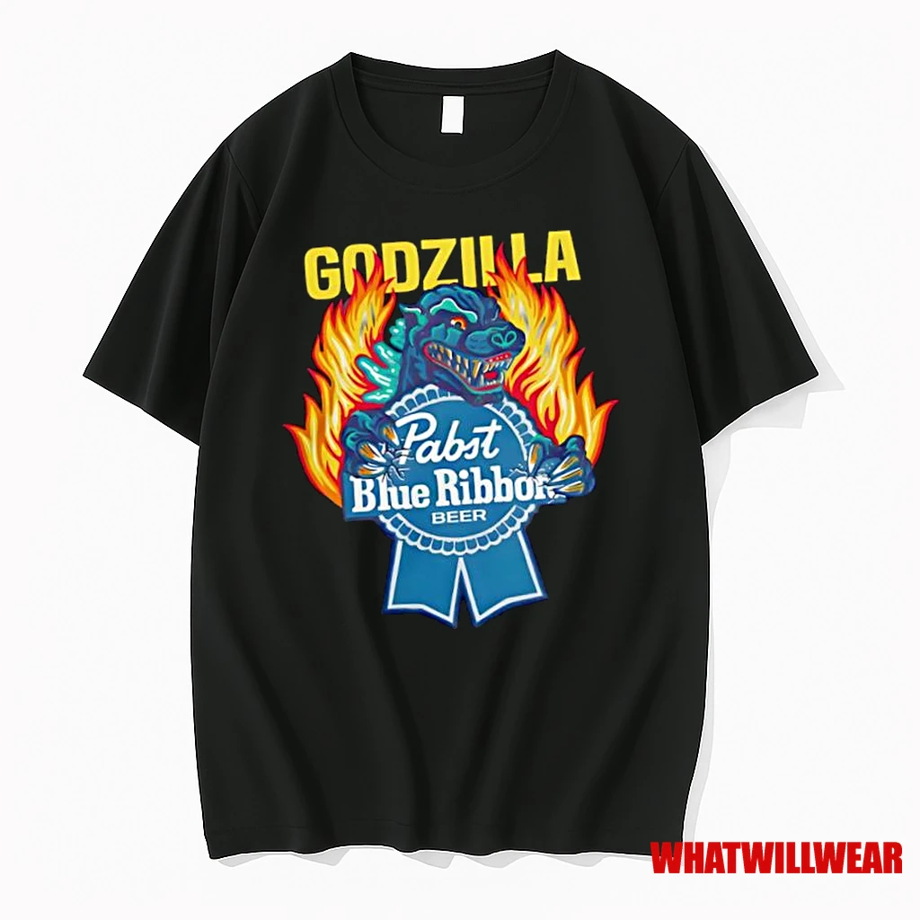 Pabst Blue Ribbon Store Flamed Godzilla Shirts