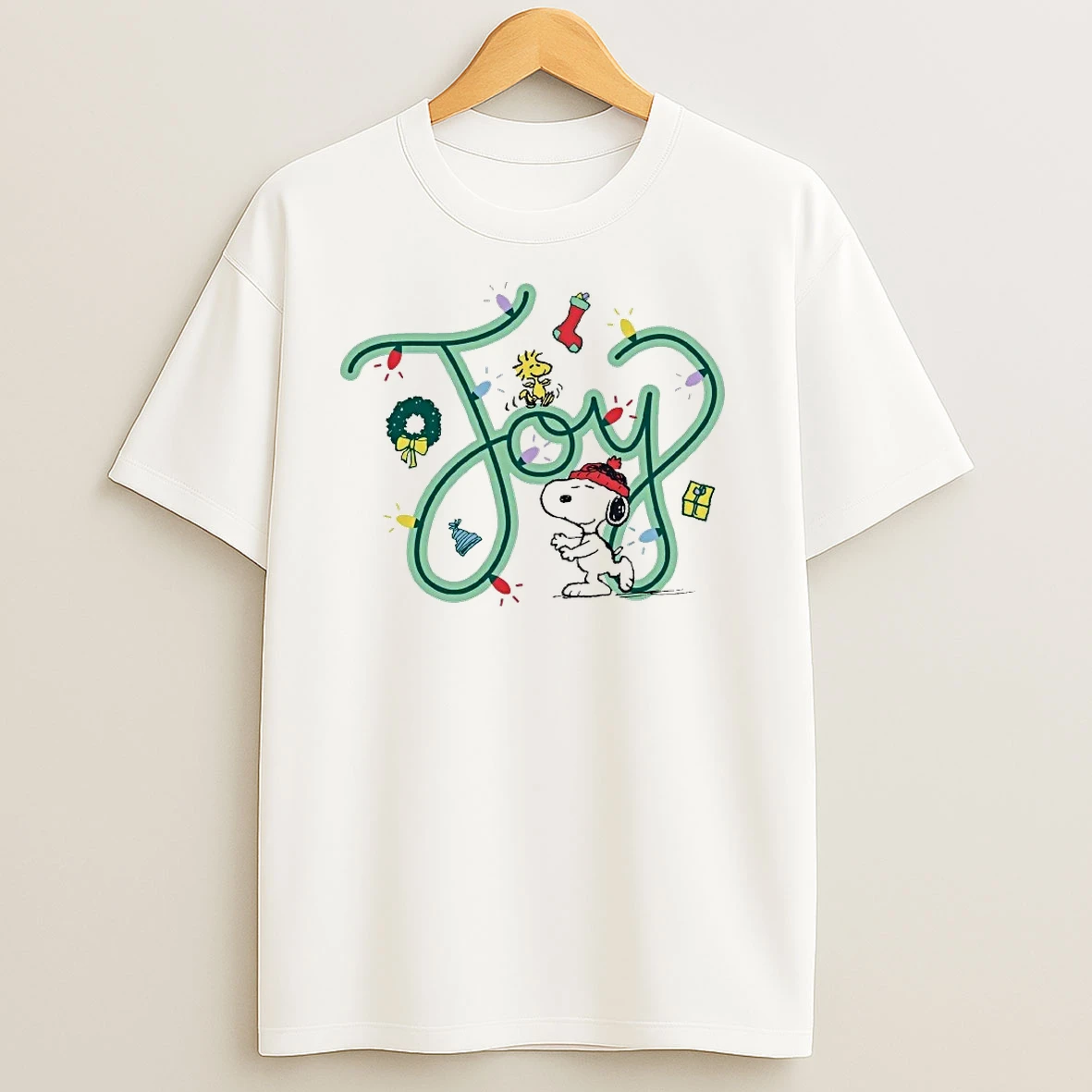 Peanut Christmas Snoopy And Woodstock Joy Two Tone T Shirts