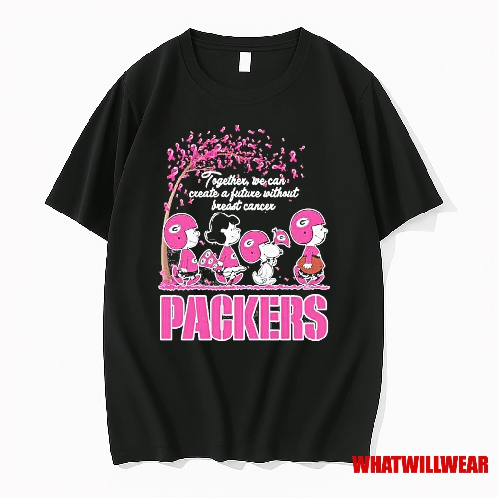 Peanuts Characters X Green Bay Packers Together We Can Create A Future Without Breast Cancer Shirts