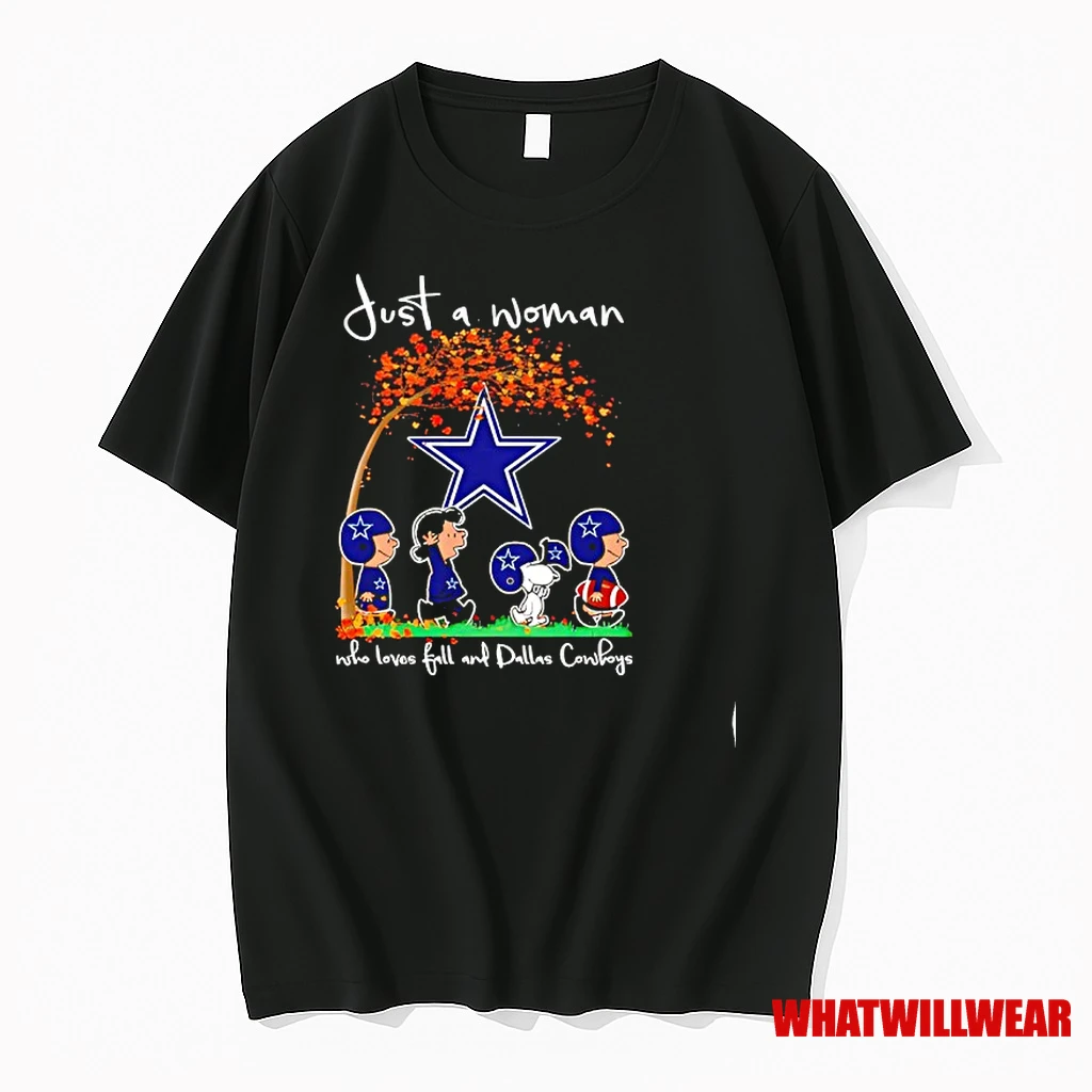 Peanuts Just A Woman Who Loves Fall And Dallas Cowboys Team Happy Fall Nfl Shirts