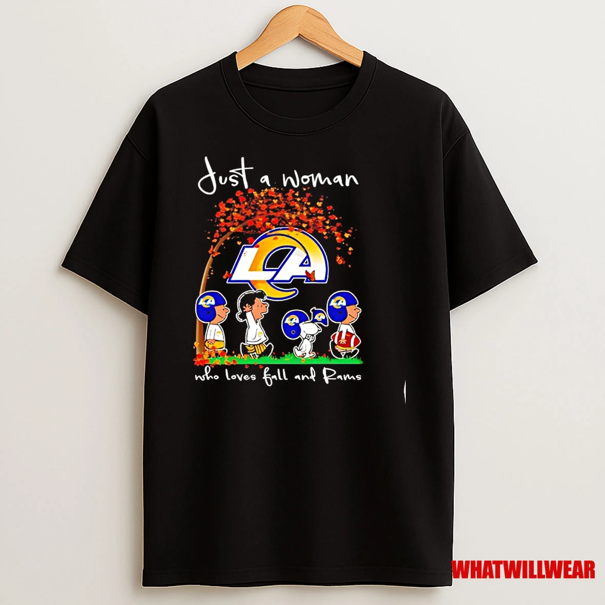 Peanuts Just A Woman Who Loves Fall And La Rams Team Happy Fall Nfl Shirts