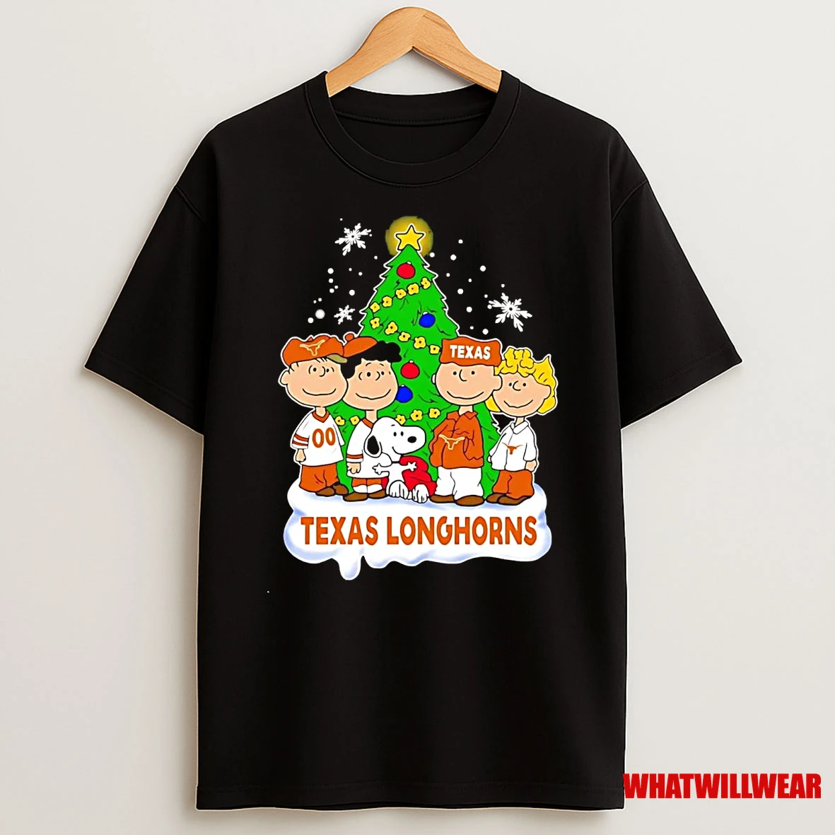 Peanuts Texas Longhorns Under Christmas Tree Shirts