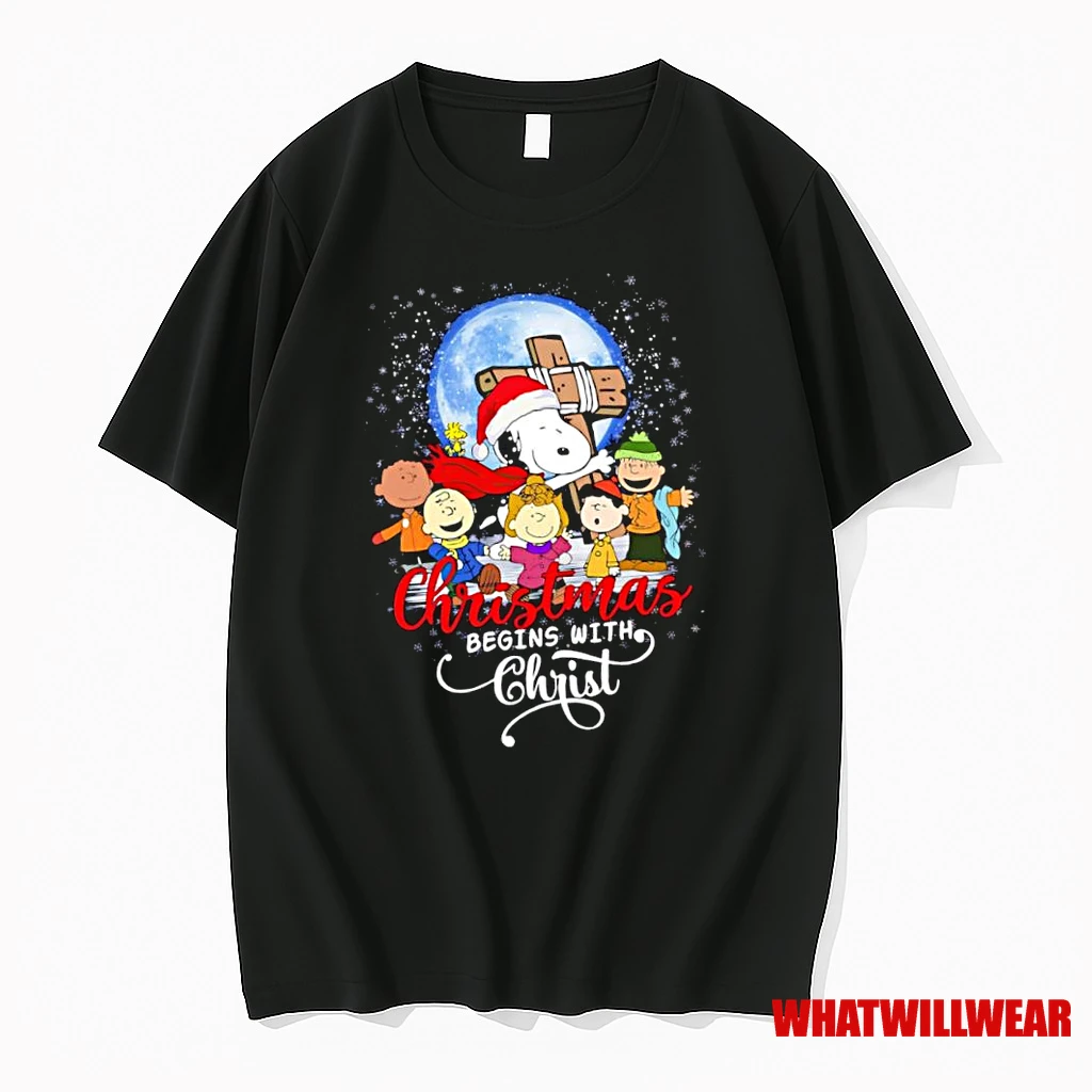 Peanuts Characters Christmas Begins With Christ Shirts
