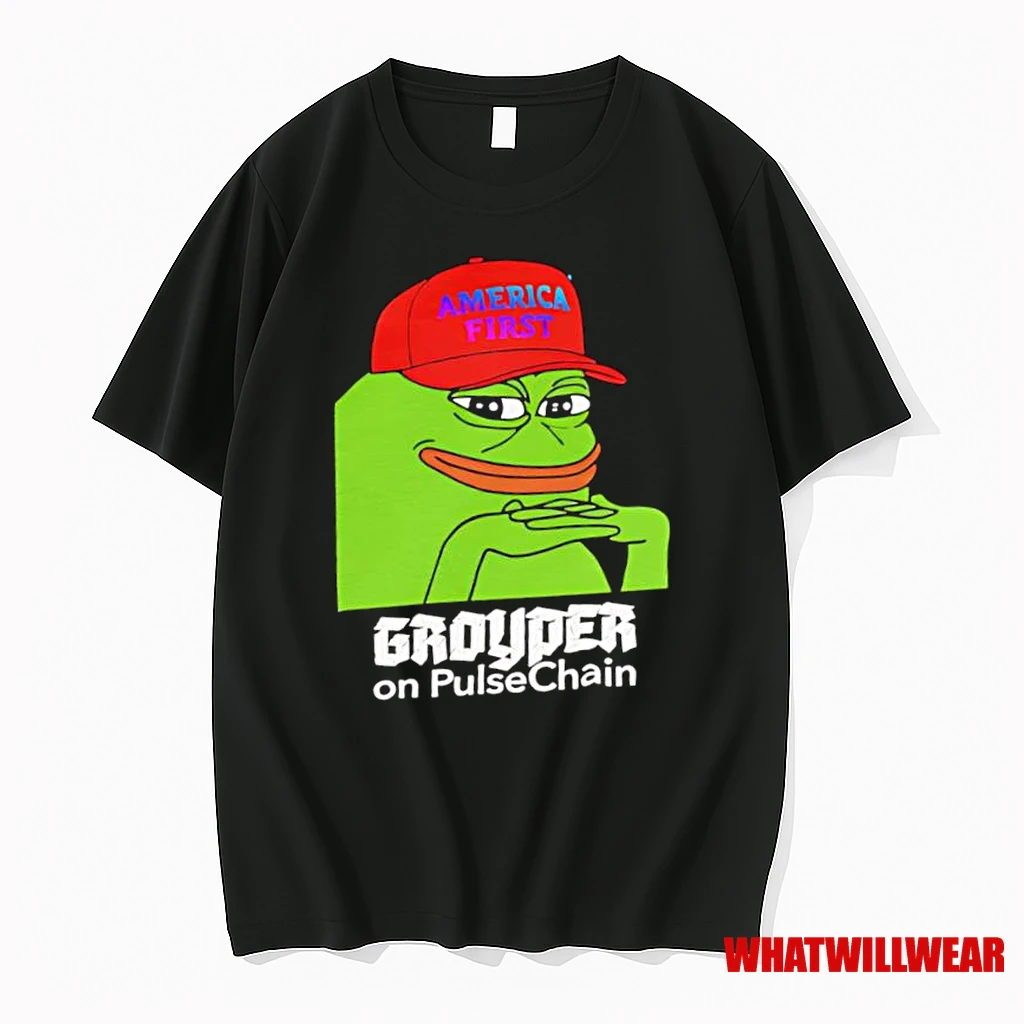 Pepe Frog Meme America First Grouder On Pulsechain Shirts