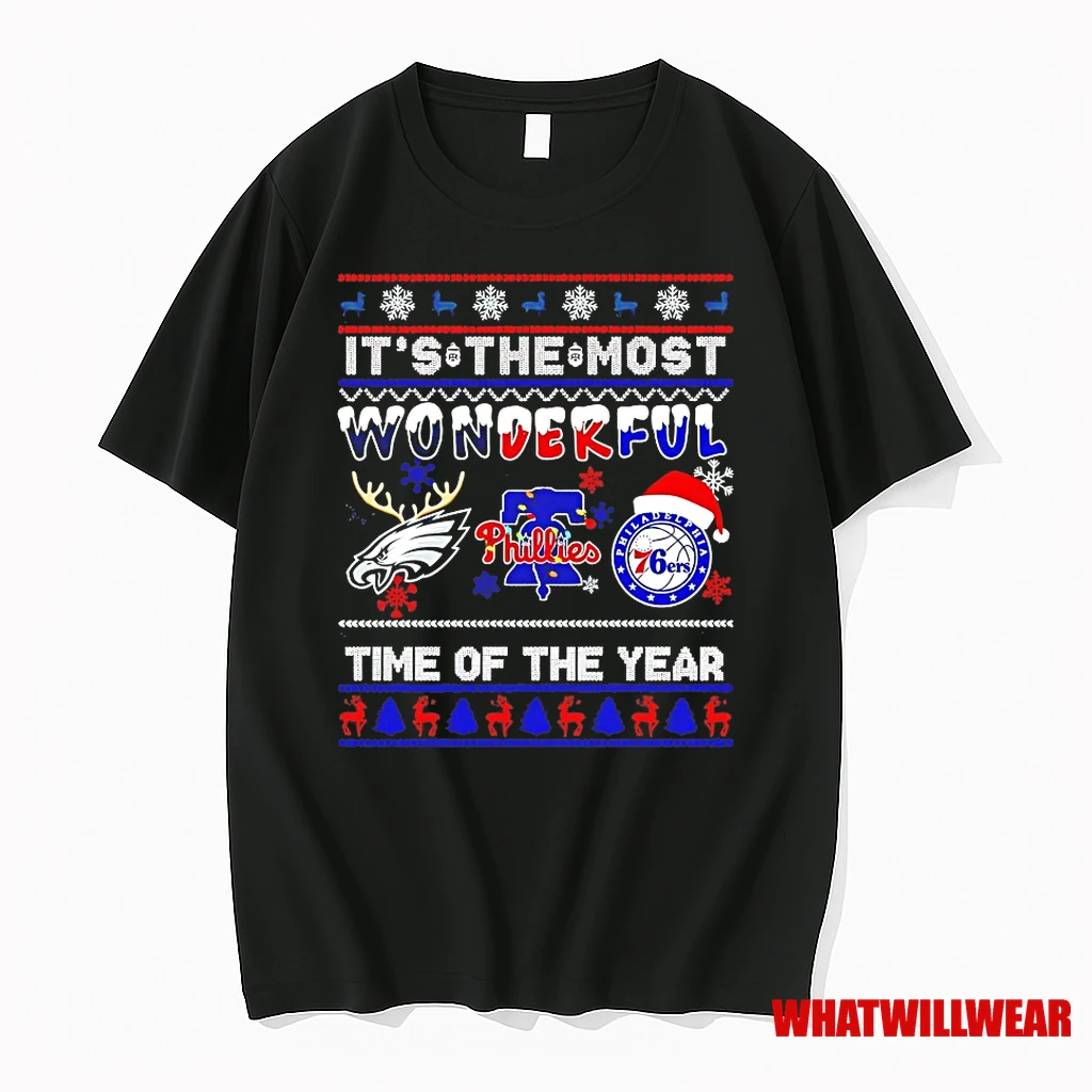 Philadelphia Eagles Phillies 76ers Its The Most Wonderful Time Of The Year Christmas Shirts