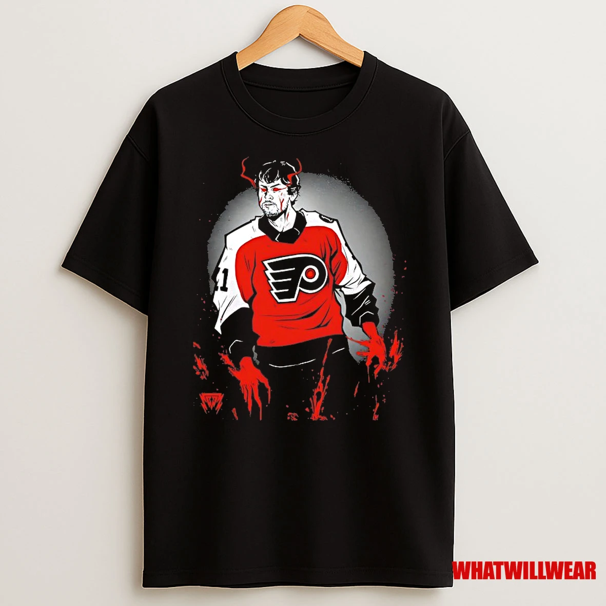 Philadelphia Flyers Demon Hockey Player Red Black Illustration Shirts