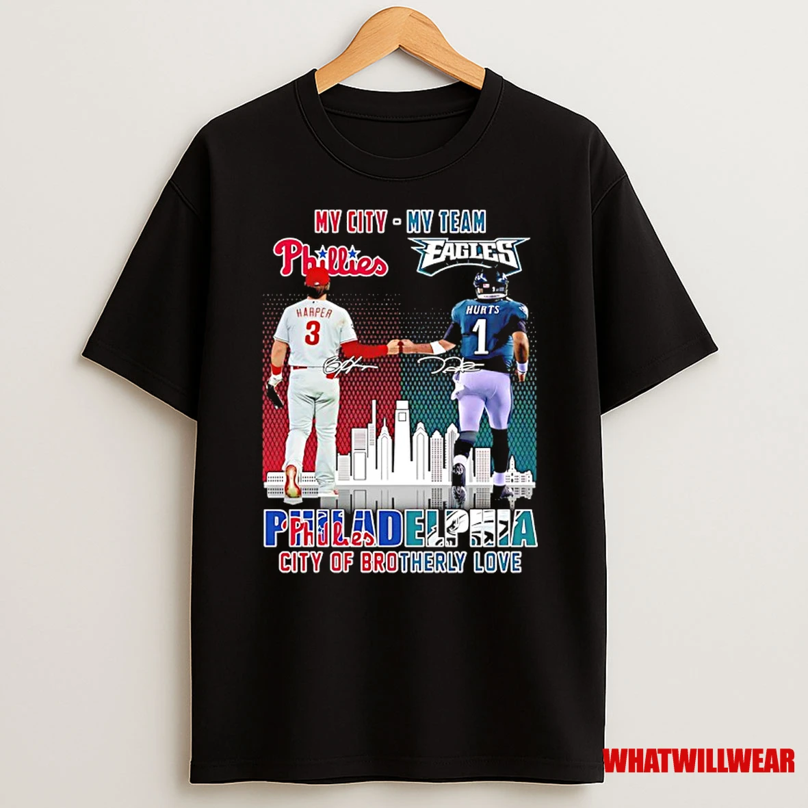 Phillies My City And Eagles My Team Philadelphia City Of Brotherly Love Signatures Shirts