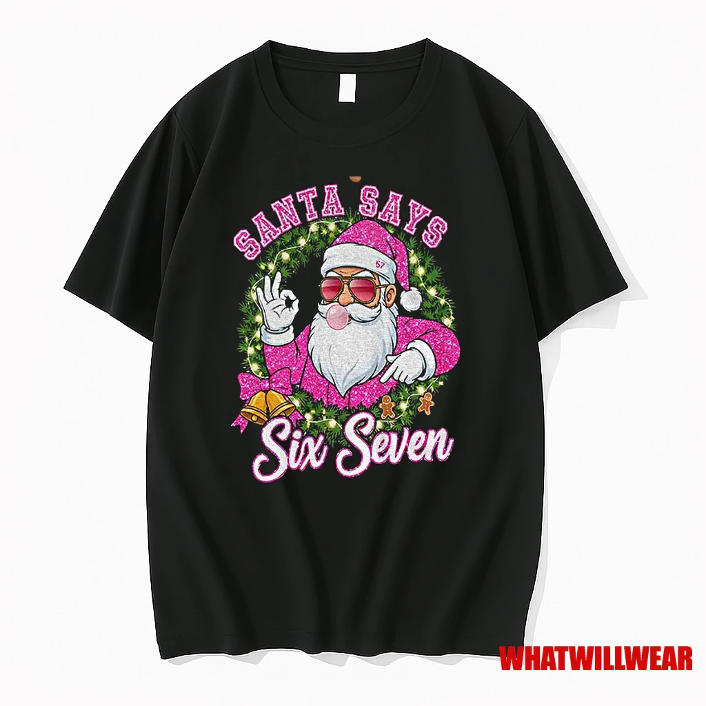 Pink Santa Says Six Seven 6 7 Meme Christmas Shirts