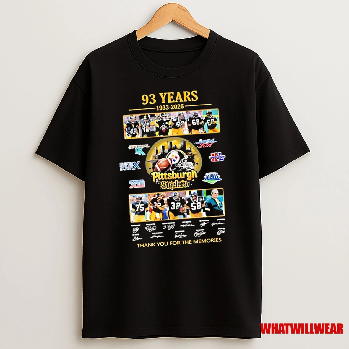 Pittsburgh Steelers 93 Years Players Coaches Signatures Thank You For The Memories Shirts