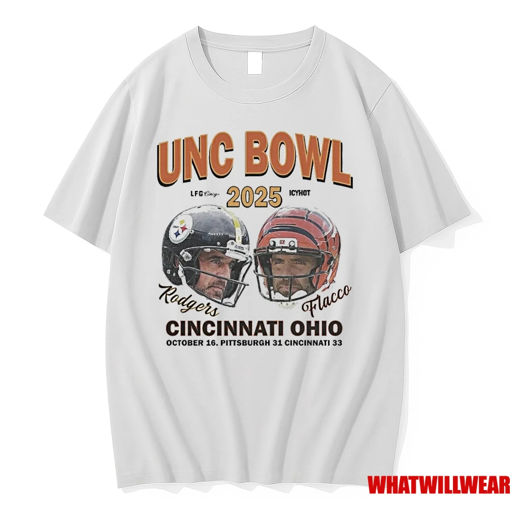 Pittsburgh Steelers Aaron Rodgers 31 33 Cincinnati Bengals Joe Flacco 2025 Unc Bowl Shirts