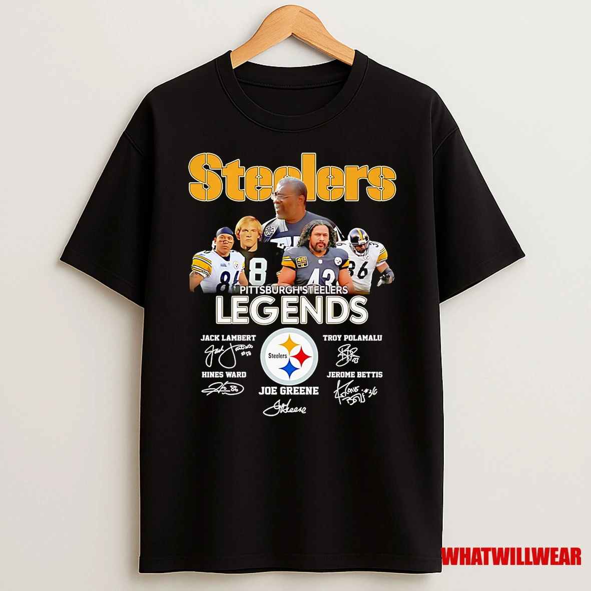 Pittsburgh Steelers Legends Jack Lambert Troy Polamalu Hines Ward Jerome Bettis And Joe Greene Shirts
