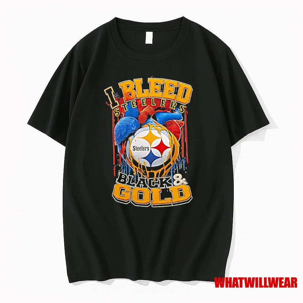 Pittsburgh Steelers I Bleed Steelers Black Gold Logo Shirts
