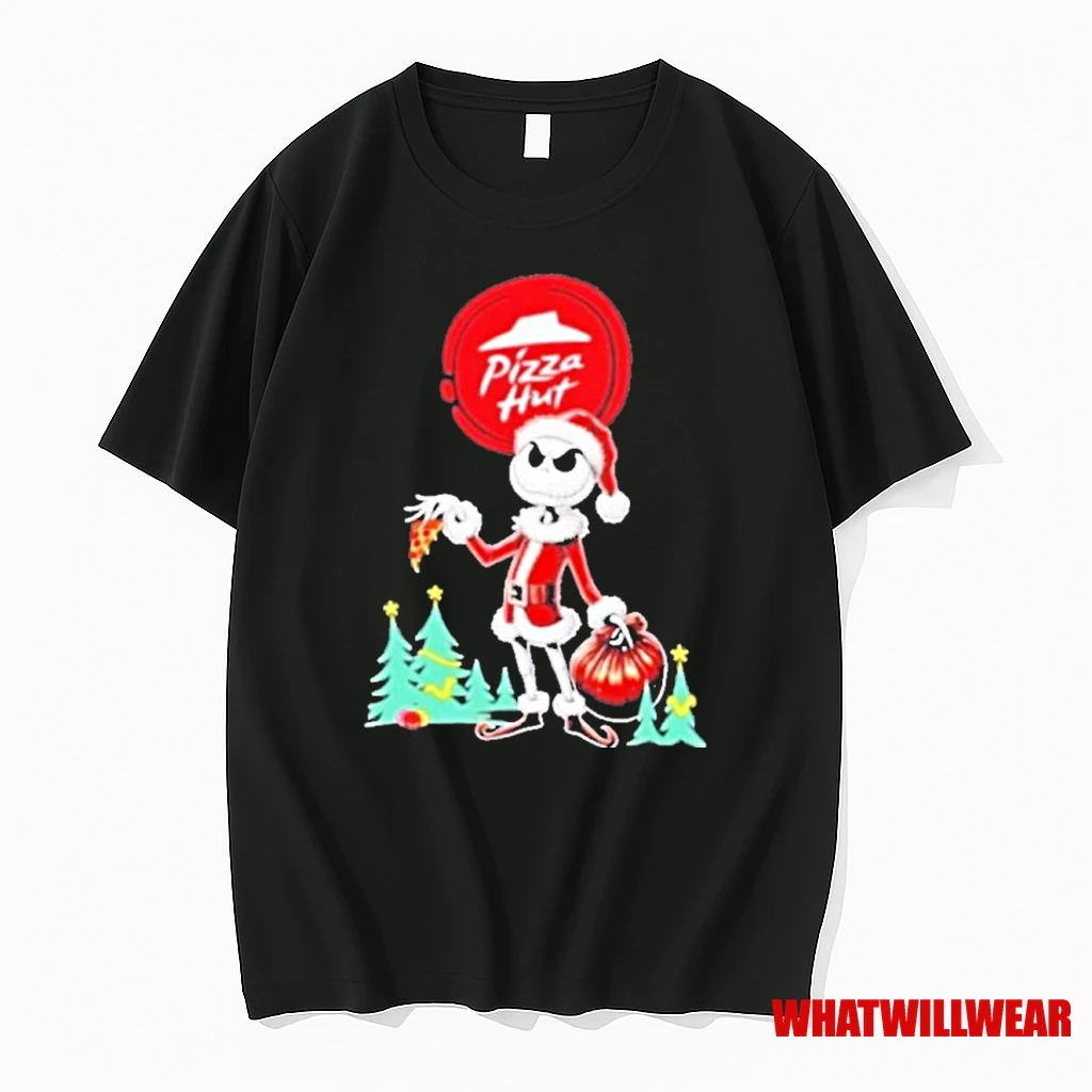 Pizza Hut X Jack Skellington Santa Isnt Real Christmas Graphic Shirts