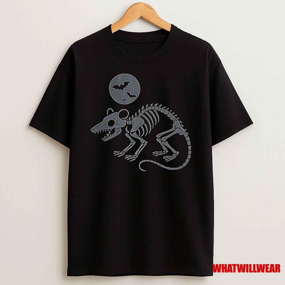 Playing Opossum Skeleton Under Moon With Bats Halloween Shirts