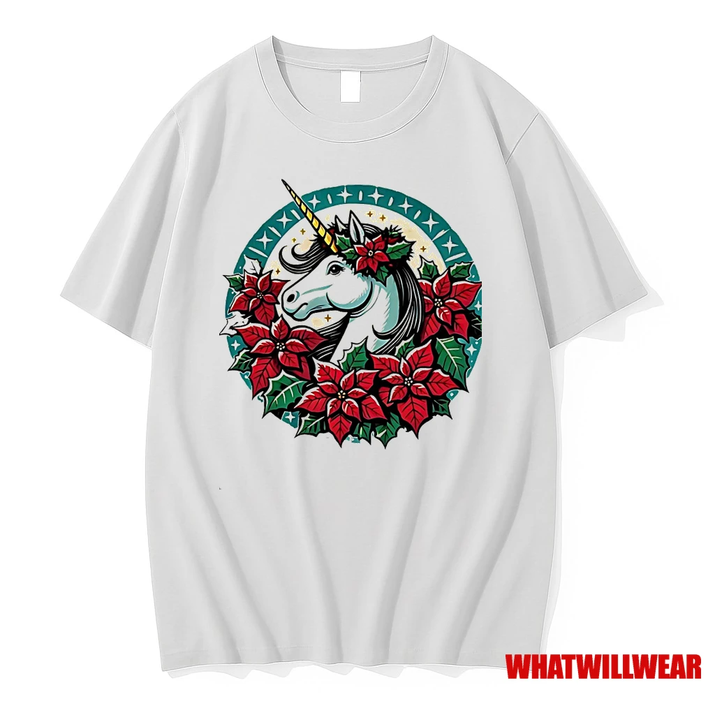 Poinsettia Unicorn Christmas Shirts