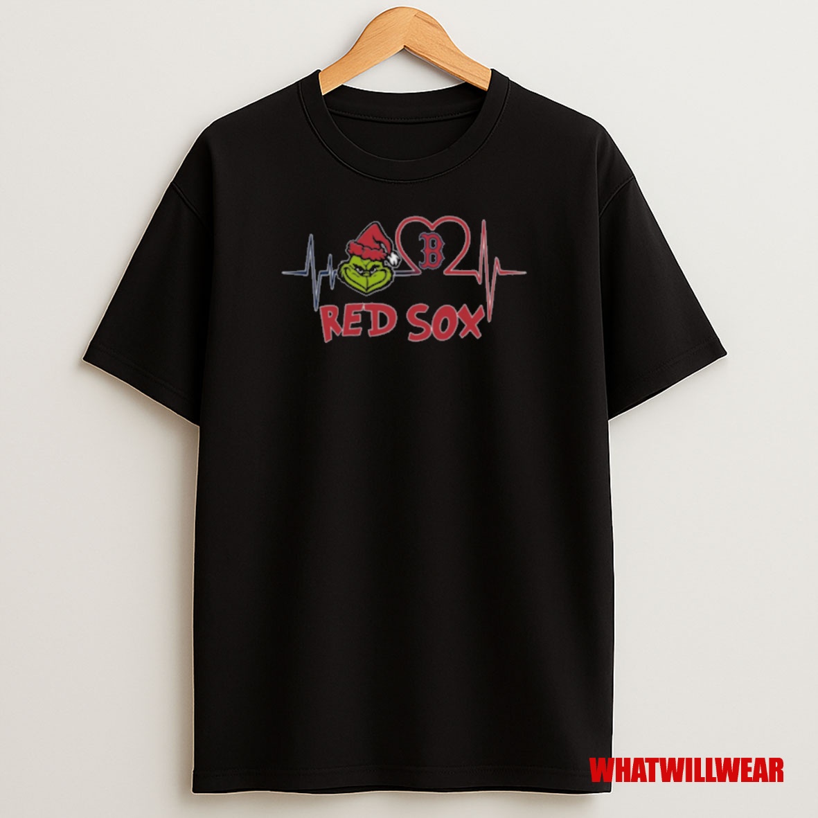Premium Boston Red Sox X Grinch Santa Heartbeat Love Logo Merry Christmas Sweatshirt Tee