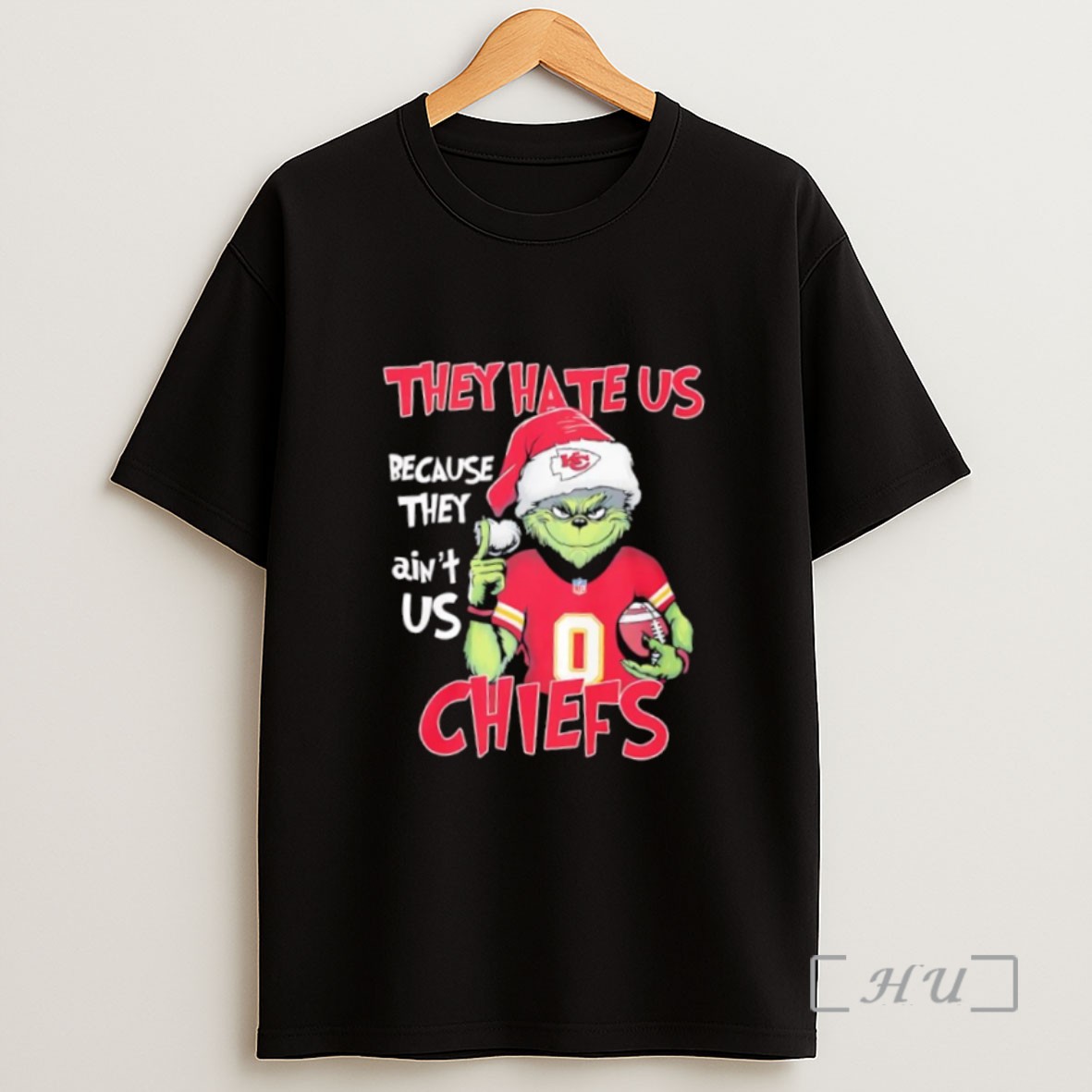Premium Grinch Santa Hat They Hate Us Because They Aint Us Kansas City Chiefs Baseball Sweatshirt Tee Shirt