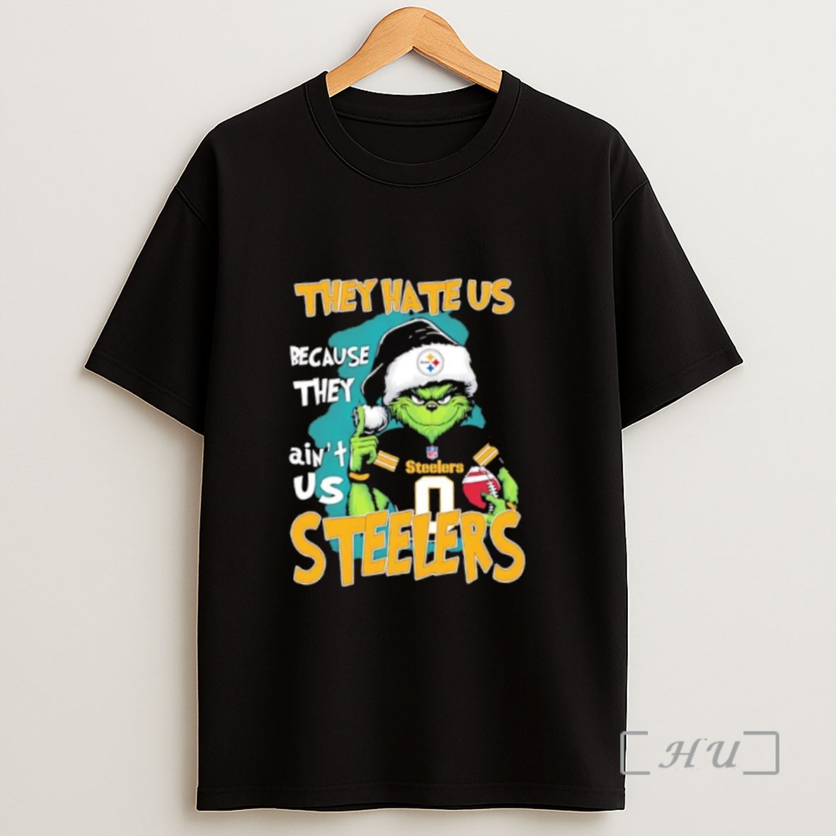 Premium Grinch Santa Hat They Hate Us Because They Aint Us Pittsburgh Steelersa Baseball Sweatshirt Tee Shirt
