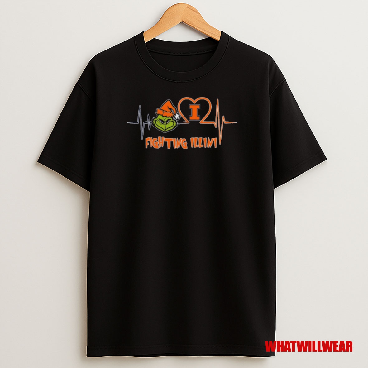 Premium Illinois Fighting Illini X Grinch Santa Heartbeat Love Logo Merry Christmas Sweatshirt Tee