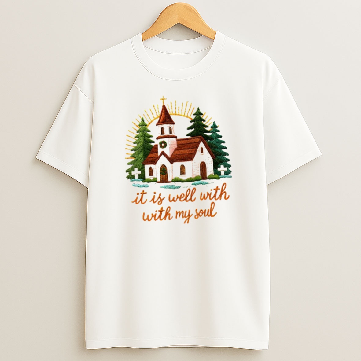 Premium It Is Well With My Soul Christmas Church Scene Sweatshirt Tee