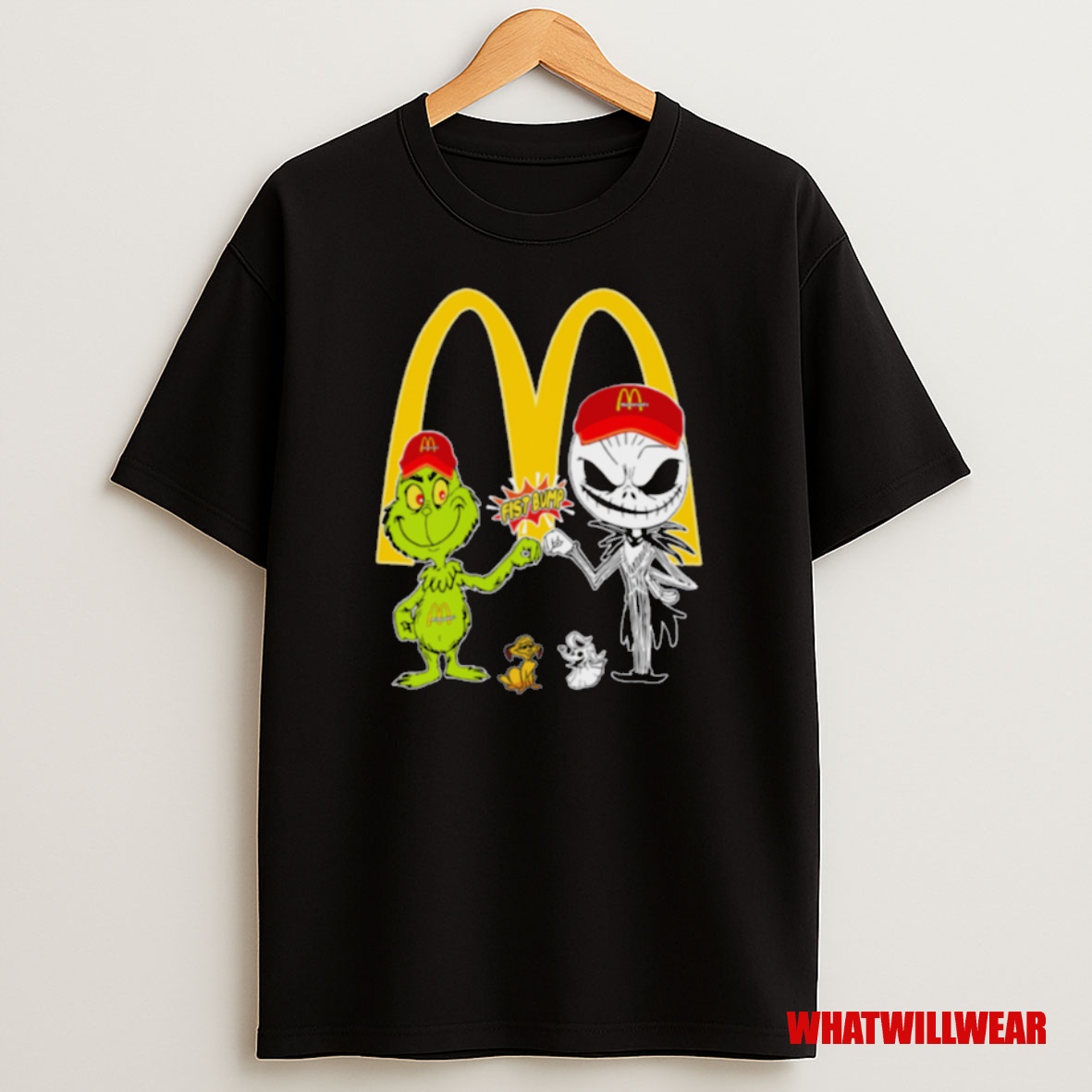 Premium Mcdonalds Merch Grinch And Jack Skellington Fist Bump Mcdonalds Halloween Hoodie0 Sweatshirt Tee