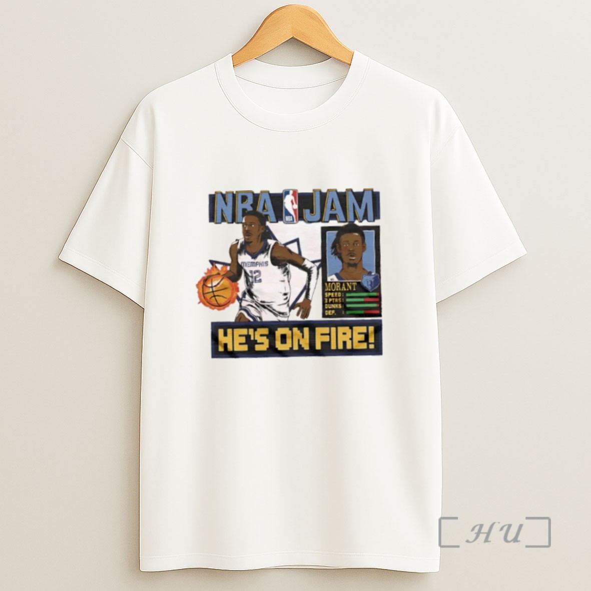 Premium Nba Jam Grizzlies Ja Morant Hes On Fire Sweatshirt Tee Shirt