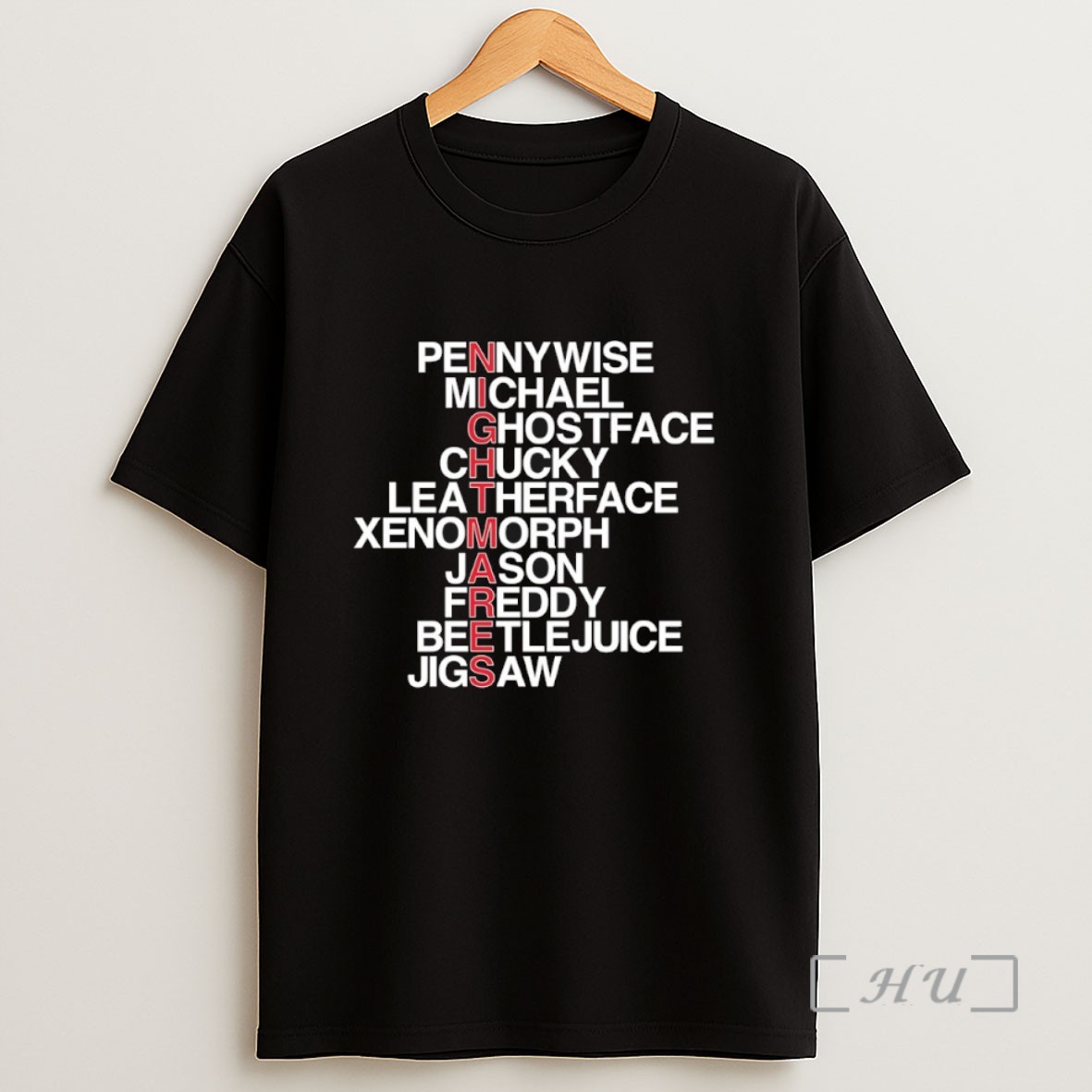 Premium Nightmares Pennywise Michael Ghostface Chucky Leatherface Xenomorph Jason Freddy Beetlejuice Jigsaw Characters Halloween Name Sweatshirt Tee Shirt