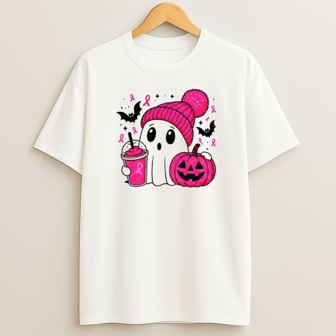 Premium Spooky Ghost Breast Cancer In October We Wear Pink Sweatshirt Tee