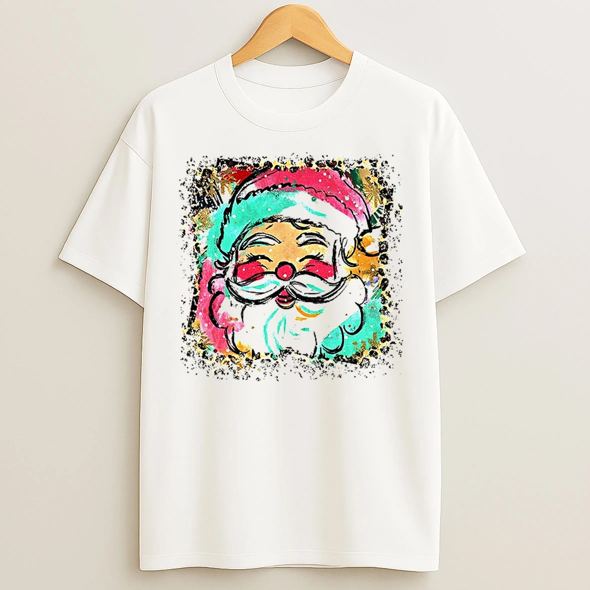 Preppy Brushstroke Santa Claus Colorful Leopard Glitter Christmas T Shirts