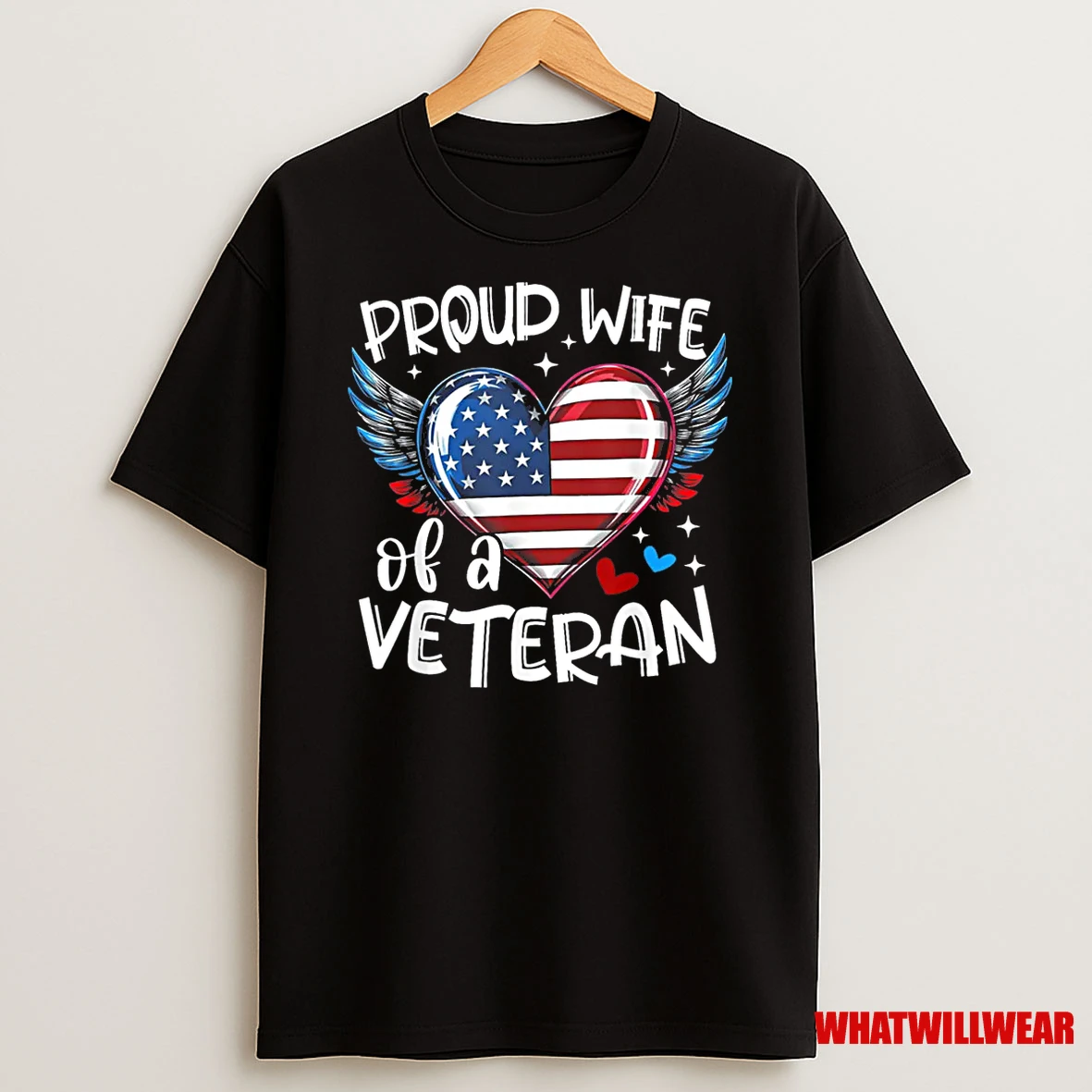 Proud Wife Of A Veteran American Flag Heart Veterans Day Shirts