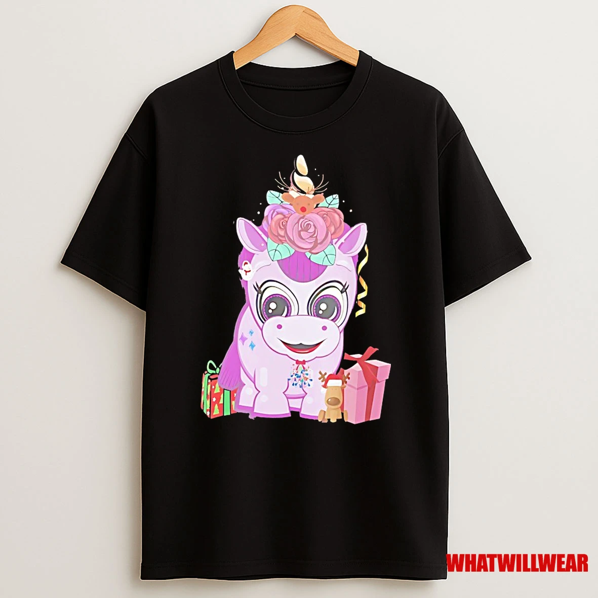 Purple Unicorn Christmas Gifts Reindeer Bow Holiday Shirts