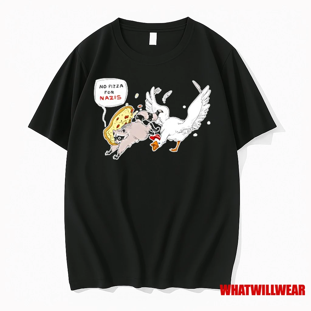 Raccoon And Goose No Pizza For Nazis Funny Shirts