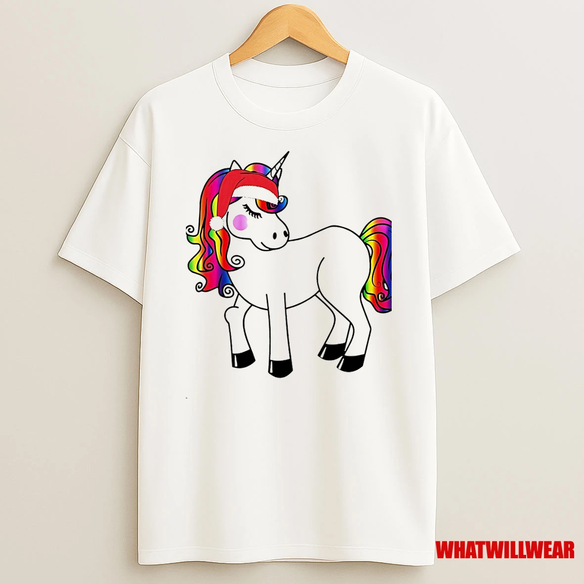 Rainbow Mane Christmas Unicorn Santa Hat Christmas Shirts