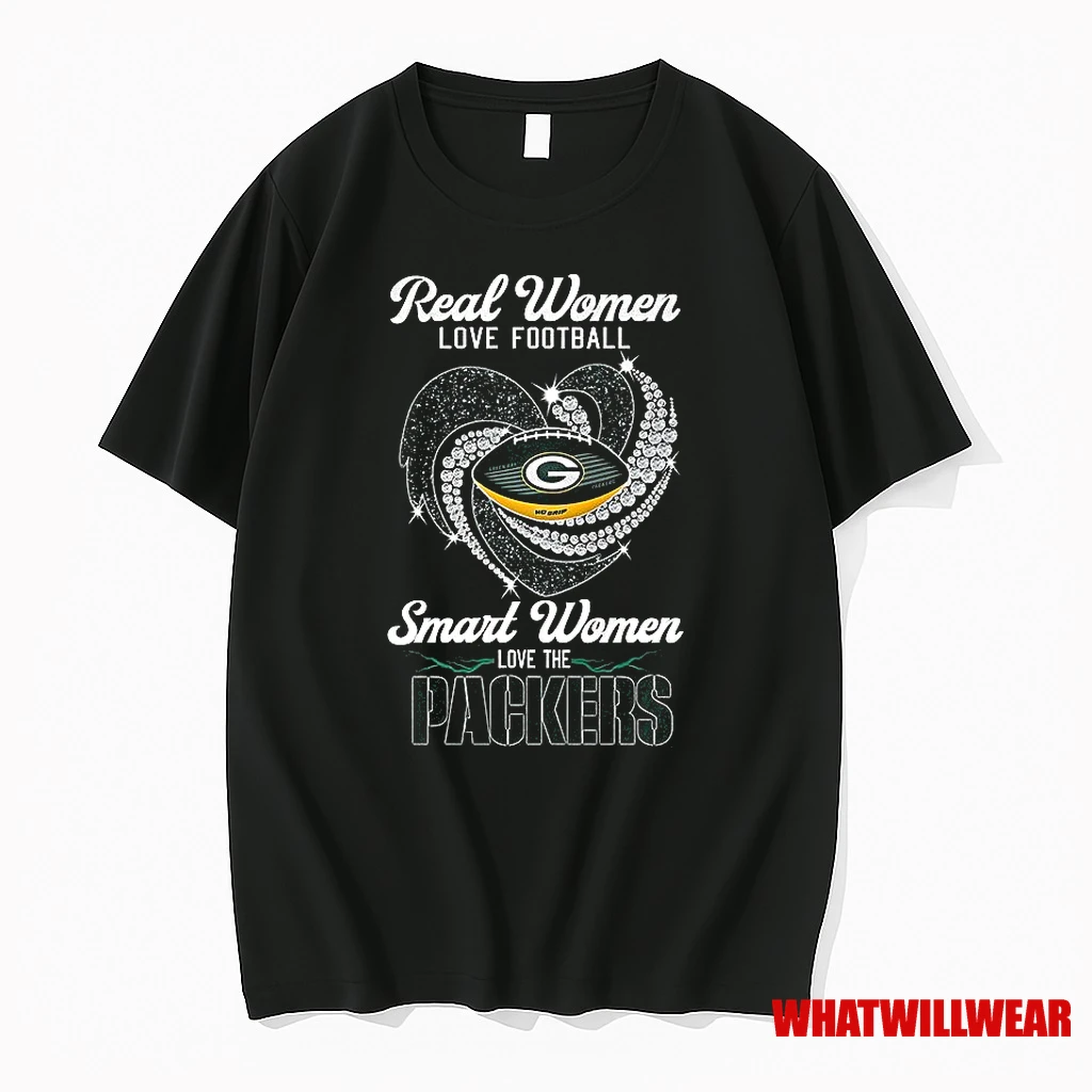 Real Women Love Football Smart Women Love The Green Bay Packers Diamond Heart Shirts