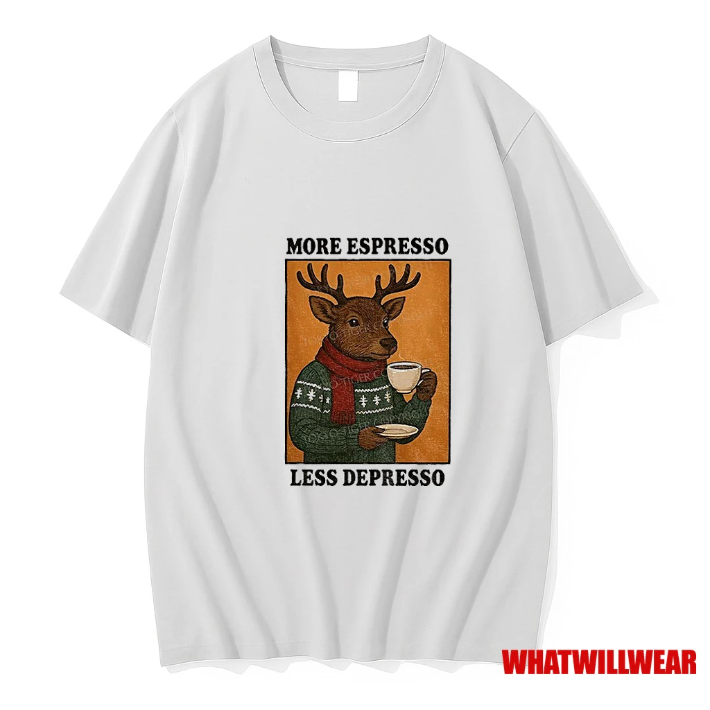 Reindeer Drinking Coffee More Espresso Less Depresso Christmas Shirts