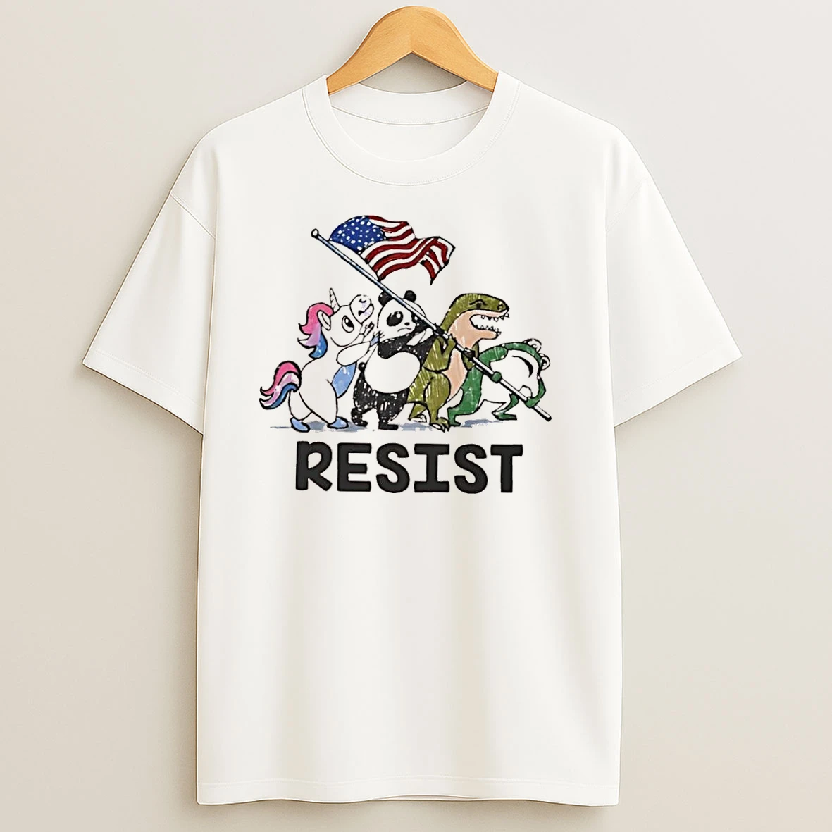 Resist American Flag Unicorn Panda Alligator Frog T Shirts