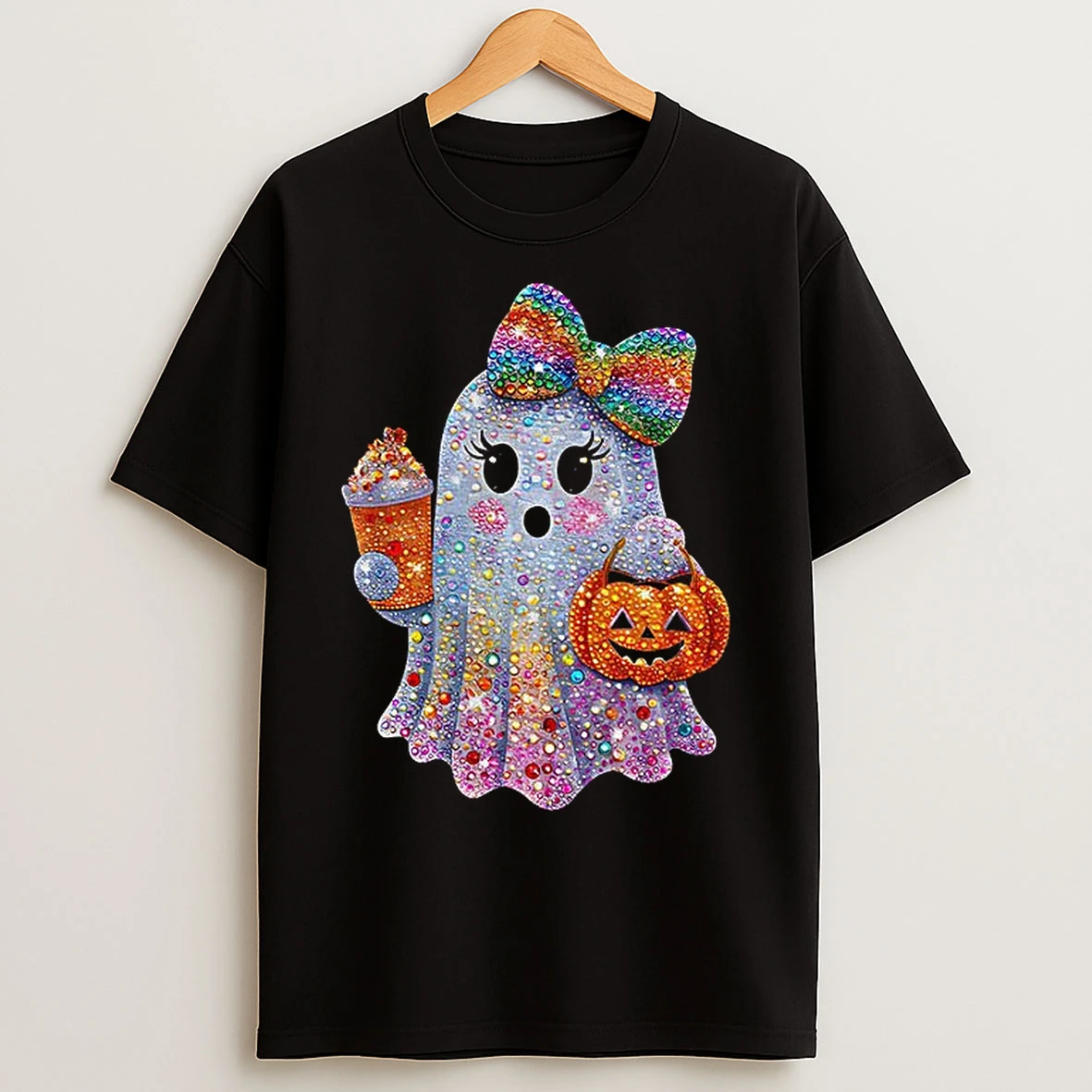 Rhinestones Ghost Spooky Boo Pumpkin Halloween T Shirts