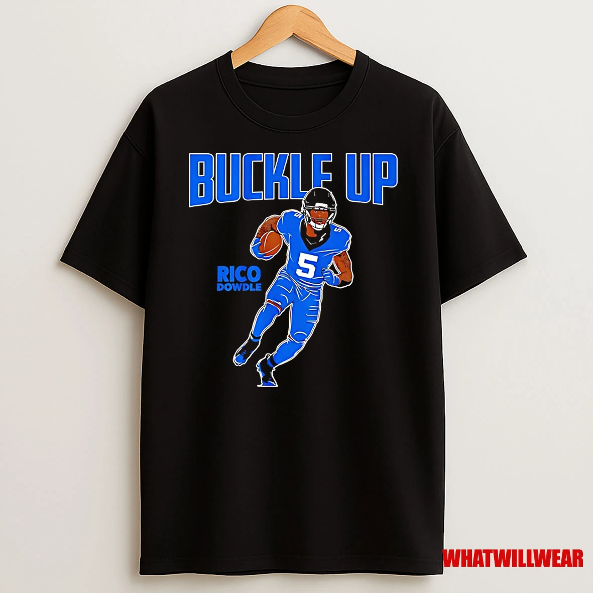 Rico Dowdle 5 Carolina Panthers Buckle Up Shirts