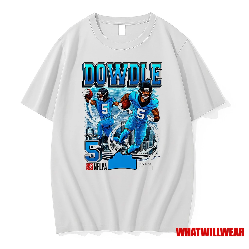Rico Dowdle Carolina Panthers Football 2025 Number 5 Skyline Shirts