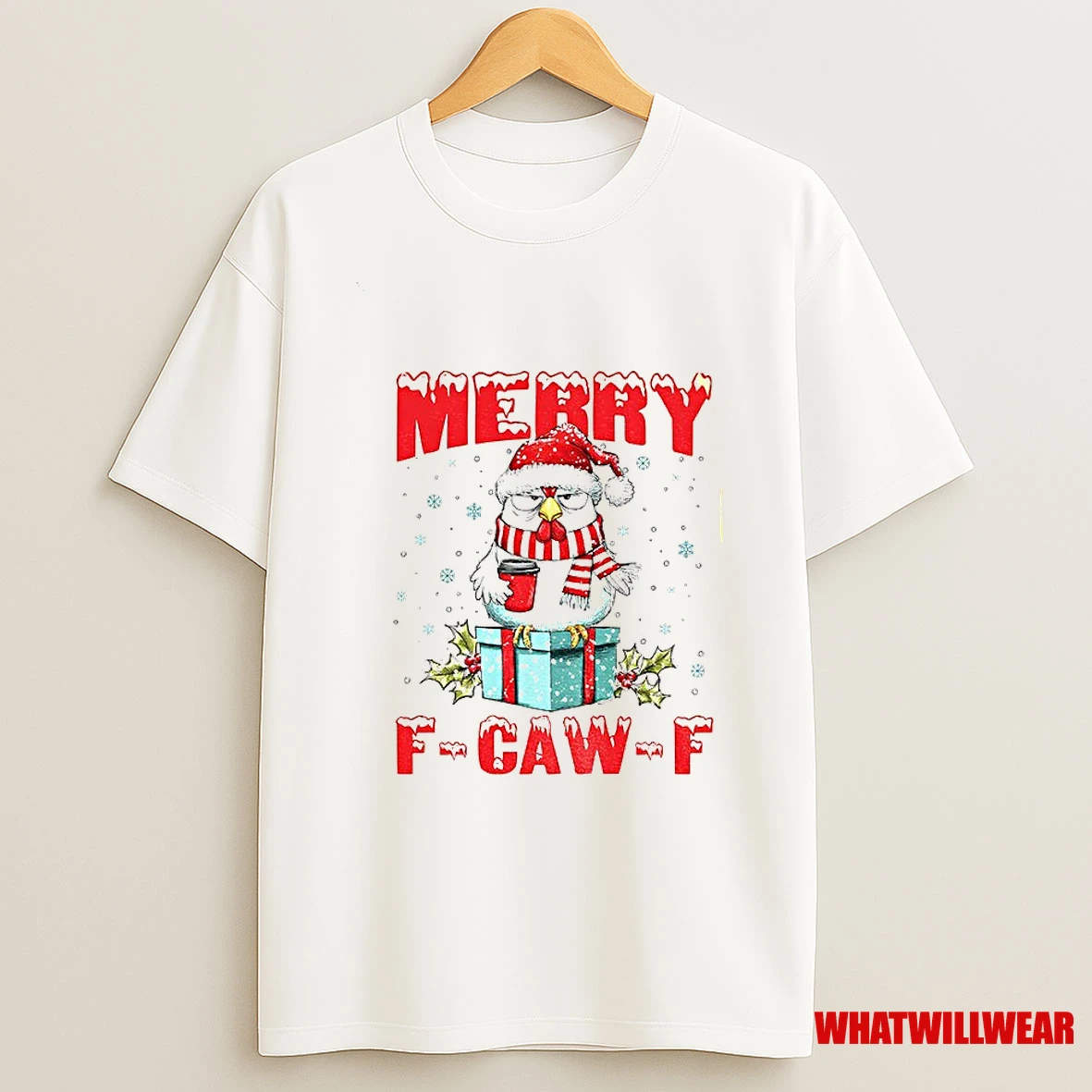 Rooster Meme Santa Hat Merry F Caw F Merry Christmas Shirts