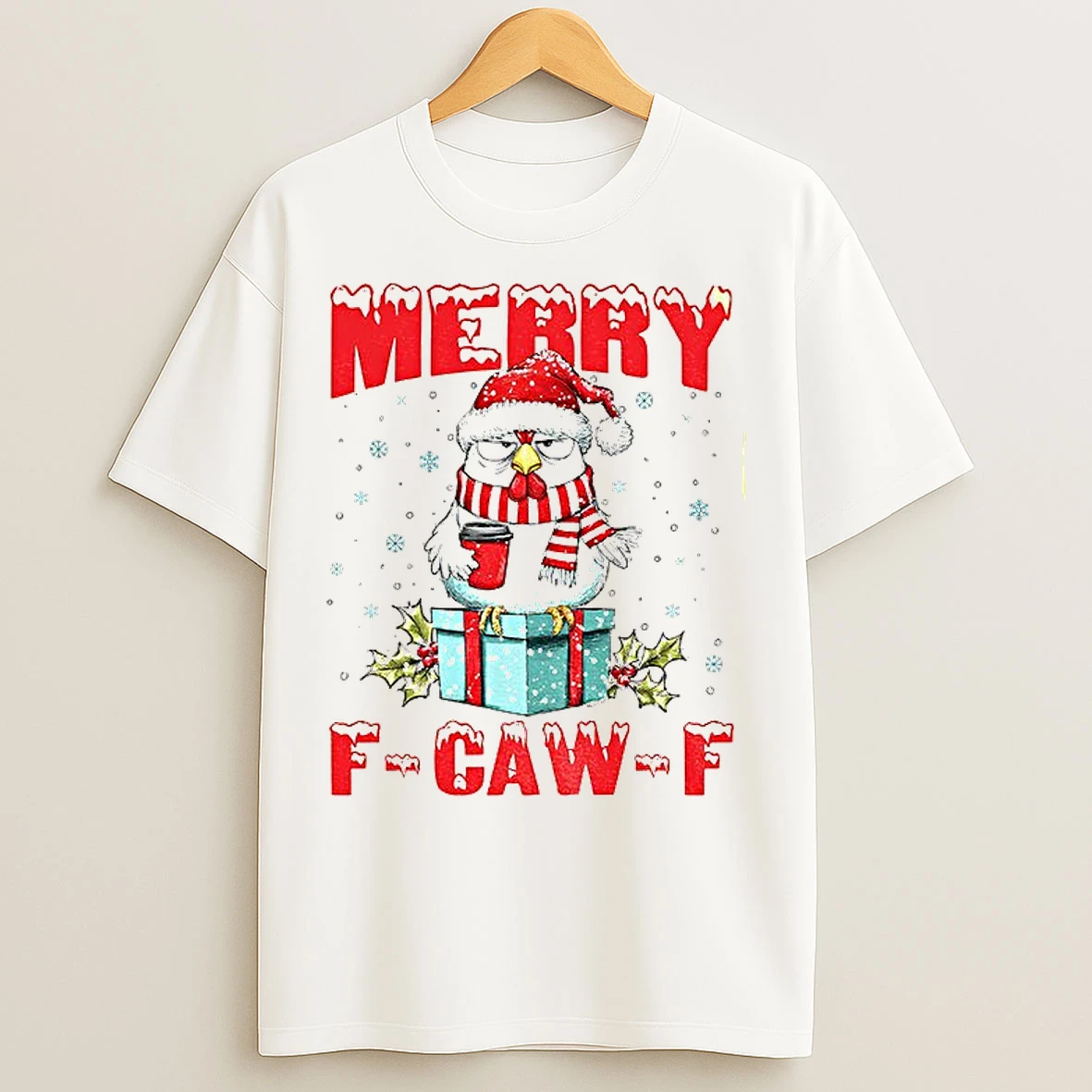 Rooster Meme Santa Hat Merry F Caw F Merry Christmas T Shirts