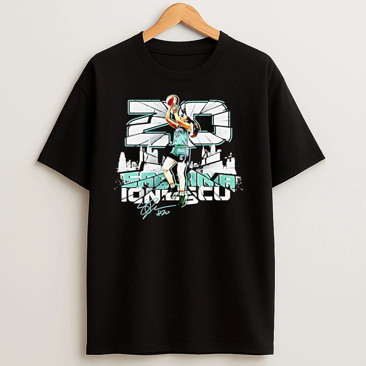 Sabrina Ionescu 20 New York Liberty City Skyline Signature T Shirts
