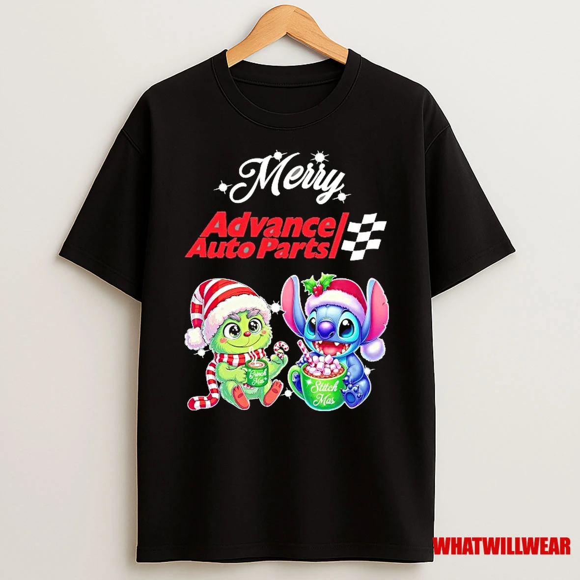 Santa Baby Grinch And Baby Stitch Advance Auto Parts Merry Christmas Shirts