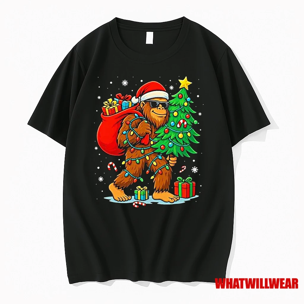 Santa Bigfoot Christmas Tree Lights Xmas 2025 Shirts