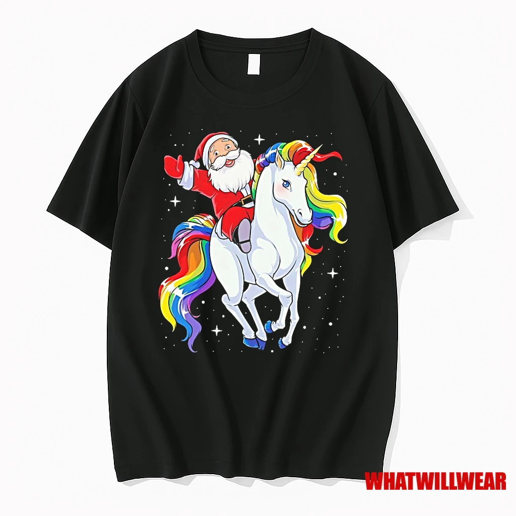 Santa Claus Riding Magical Unicorn Christmas Galaxy Shirts