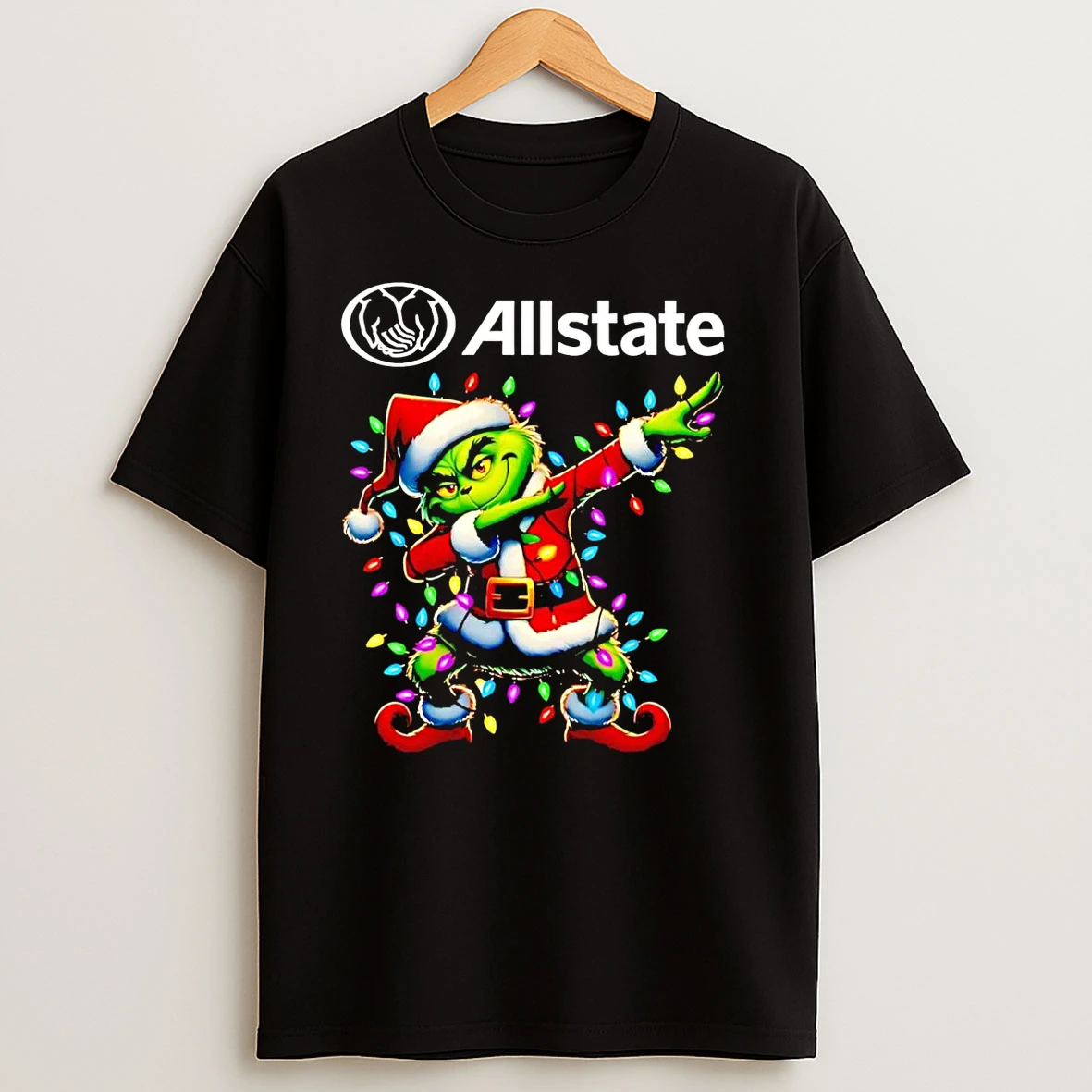 Santa Grinch Dabbing Allstate Christmas Light T Shirts
