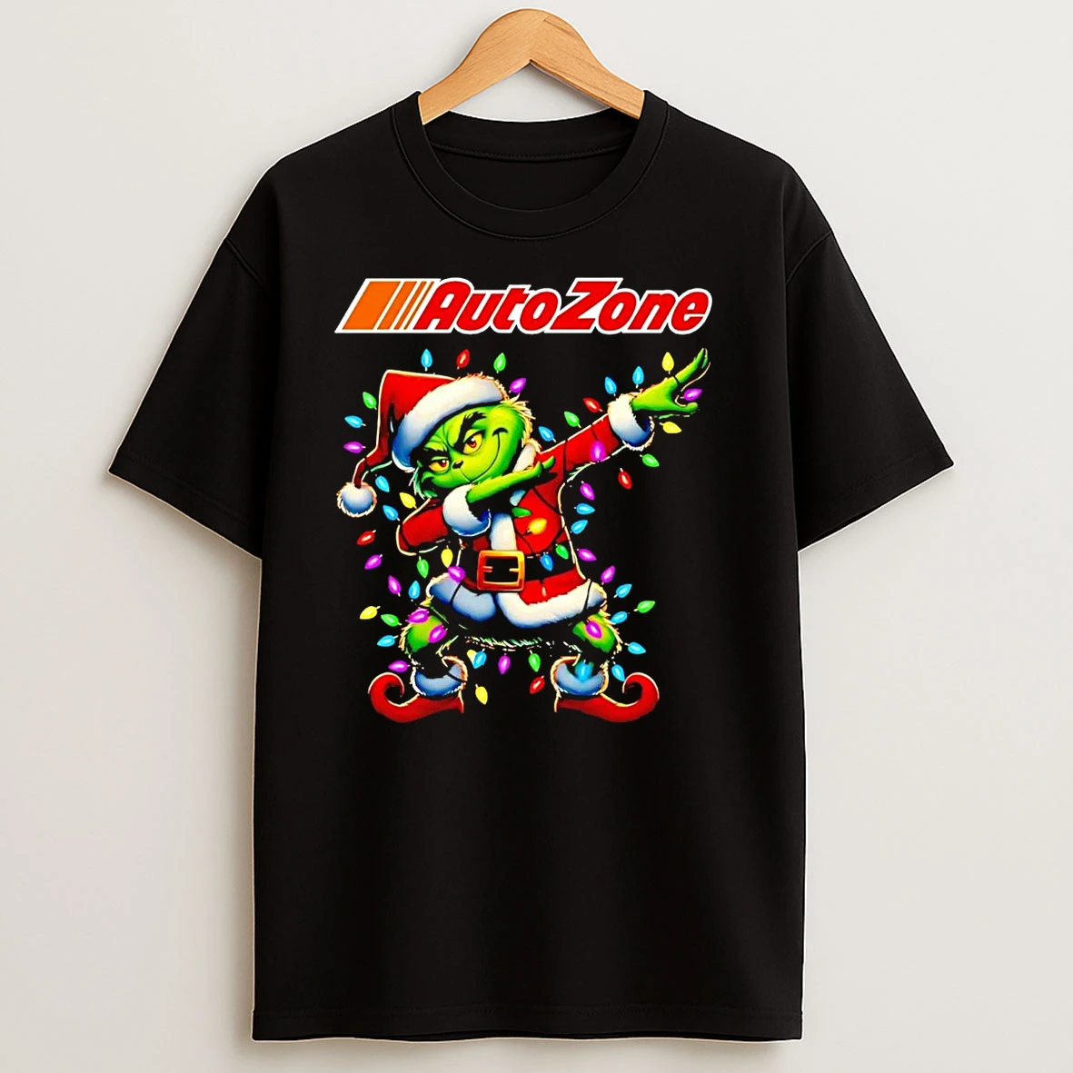 Santa Grinch Dabbing Auto Zone Christmas Light T Shirts