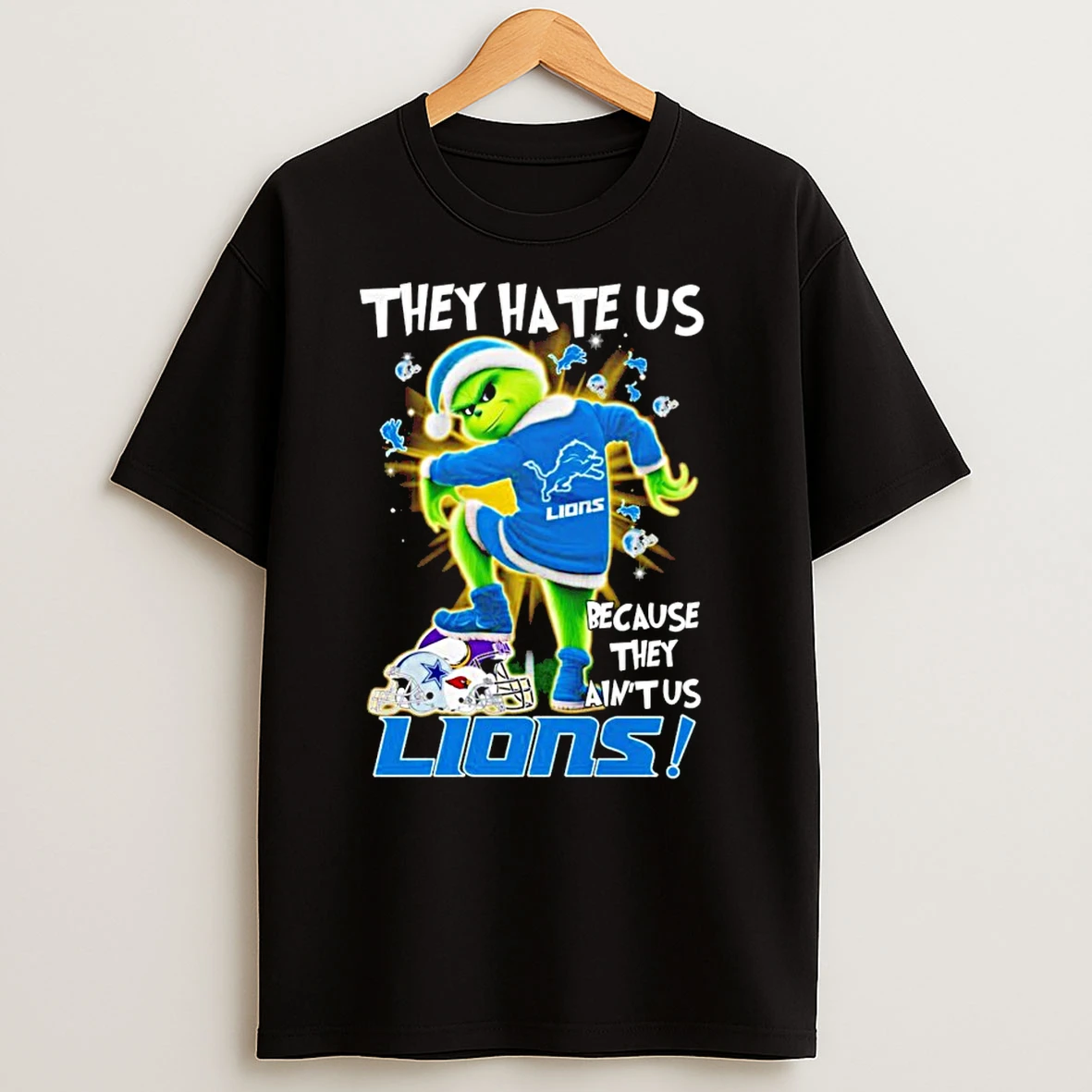Santa Grinch They Hate Us Because They Aint Us Lions Christmas T Shirts