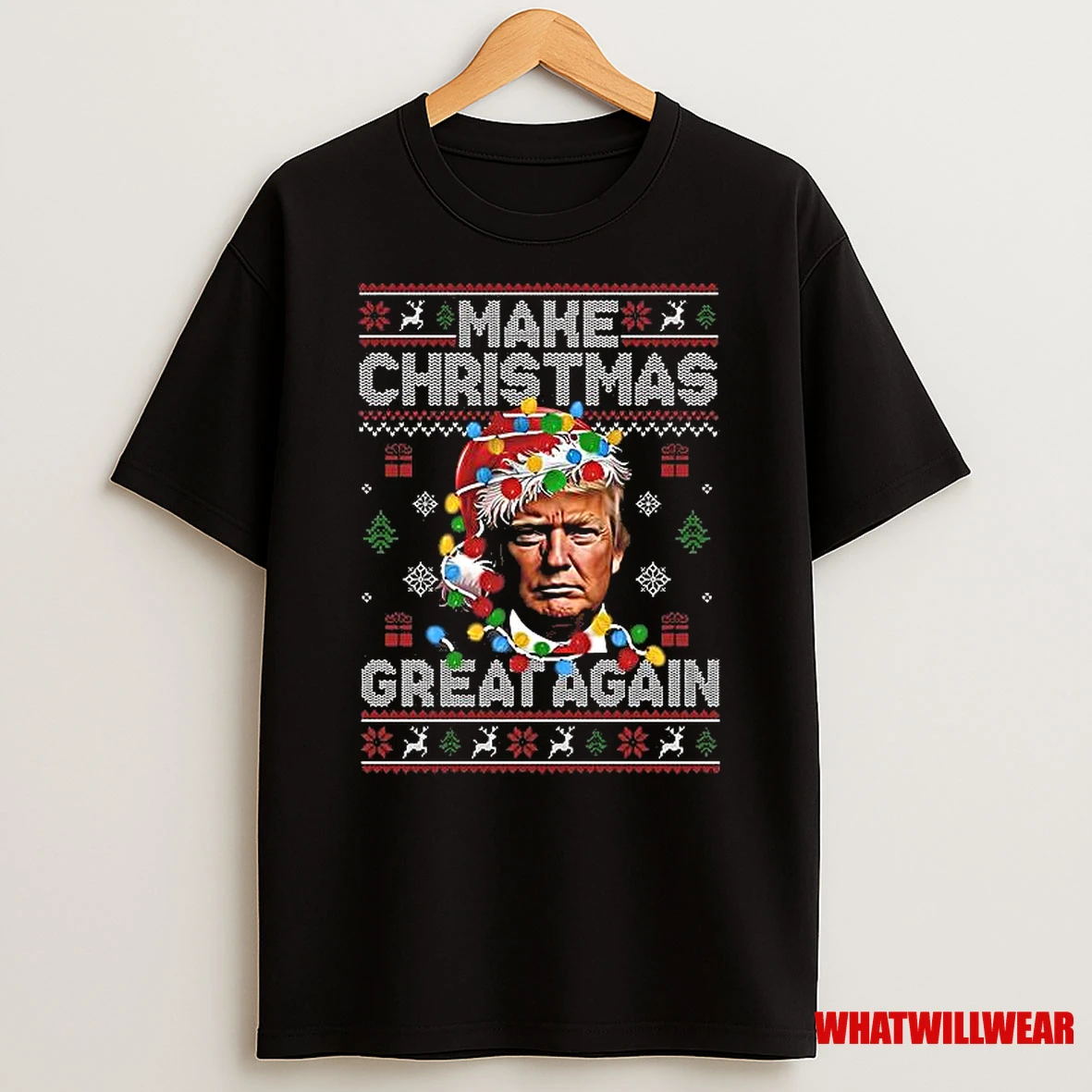 Santa Hat Trump Make Christmas Great Again Xmas Lights Ugly Shirts